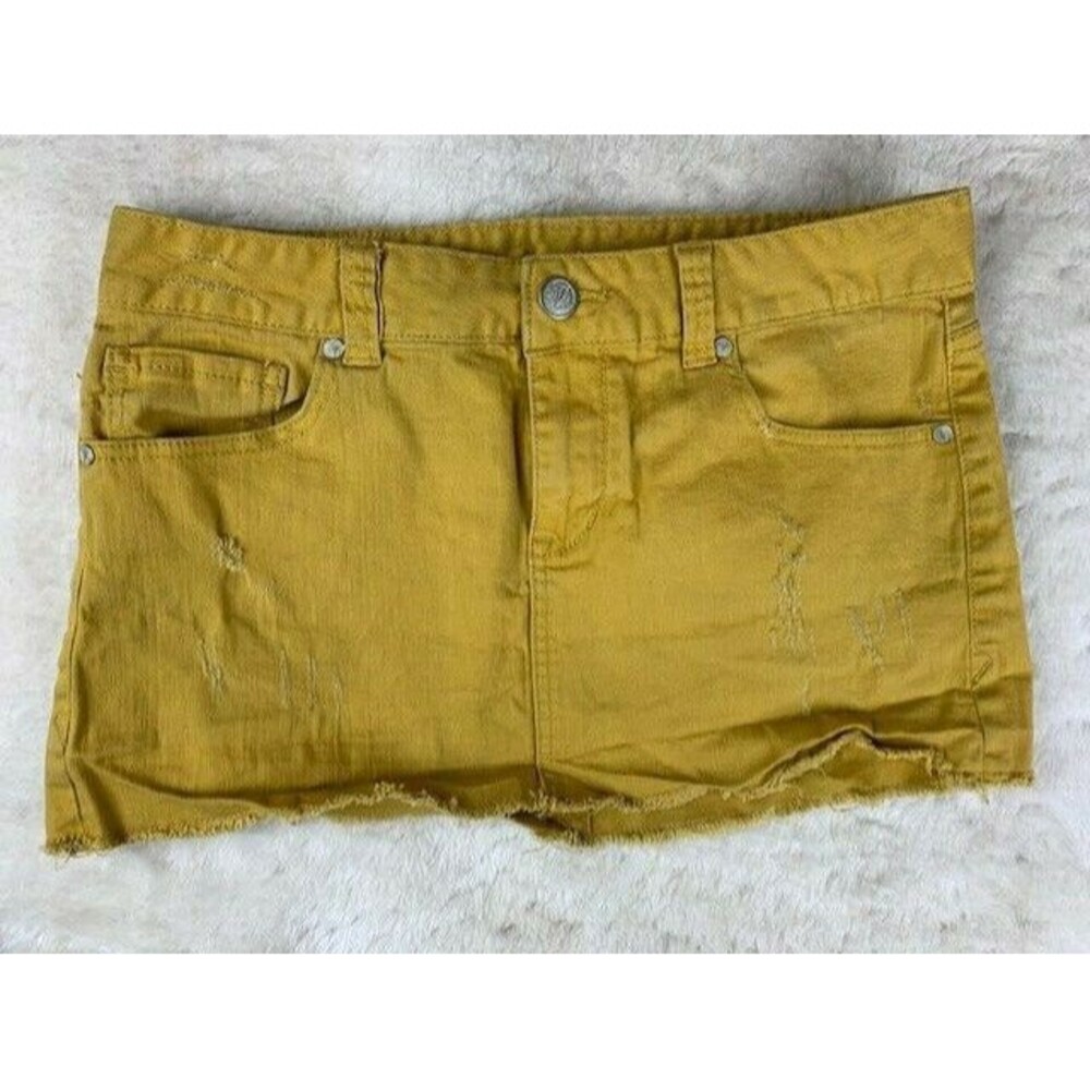 American Rag Cie Size 5 Womens Skirt Gold Stretch Mini Raw Hem Distressed